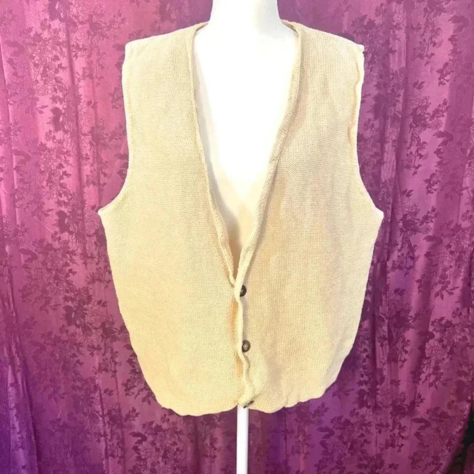 Vintage Men's Cream Knit Vest Grandpacore Size L