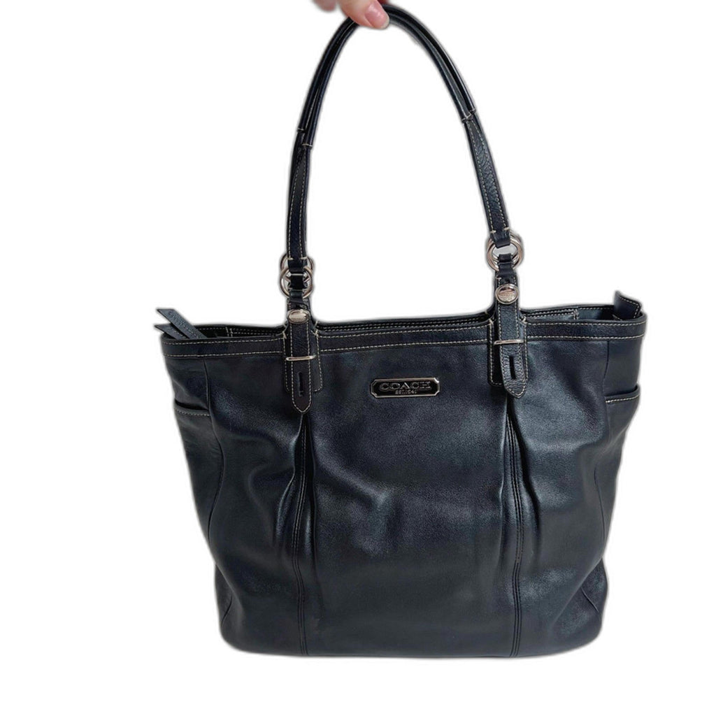 Coach East West Buttery Black Leather Tote Bag Exposed Stitching Purse
