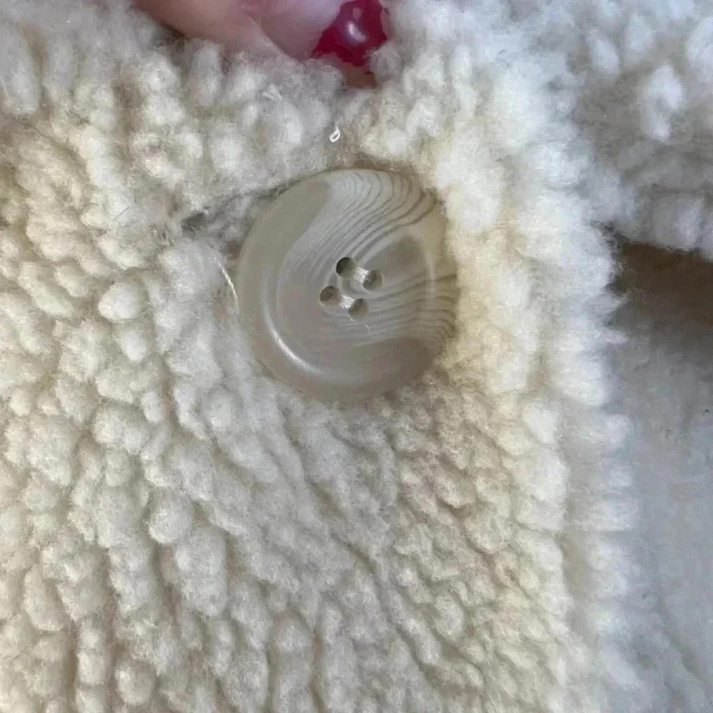 Orvis Cream Sherpa Fleece Teddy Bear Collared 3-Button Jacket Size M