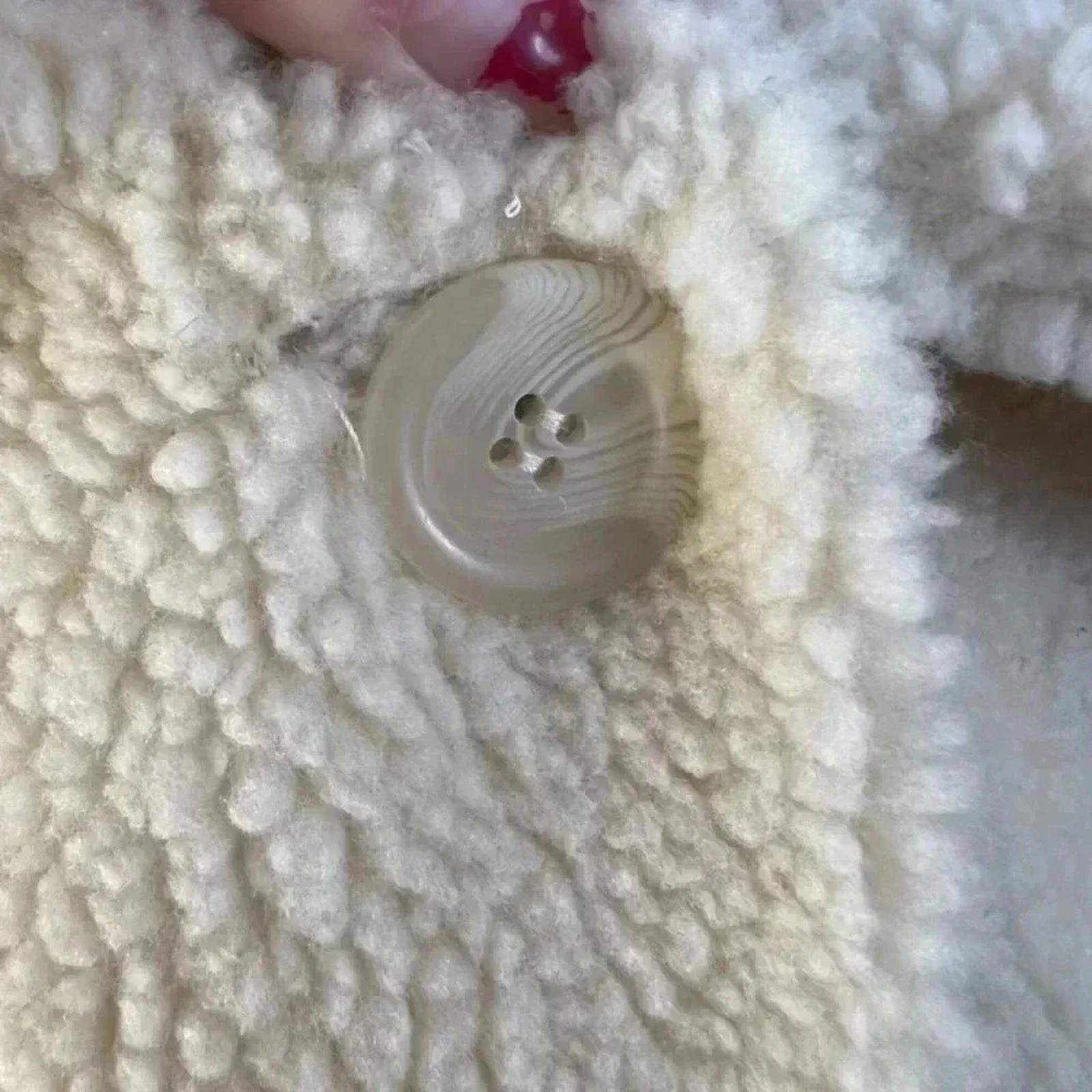 Orvis Cream Sherpa Fleece Teddy Bear Collared 3-Button Jacket Size M