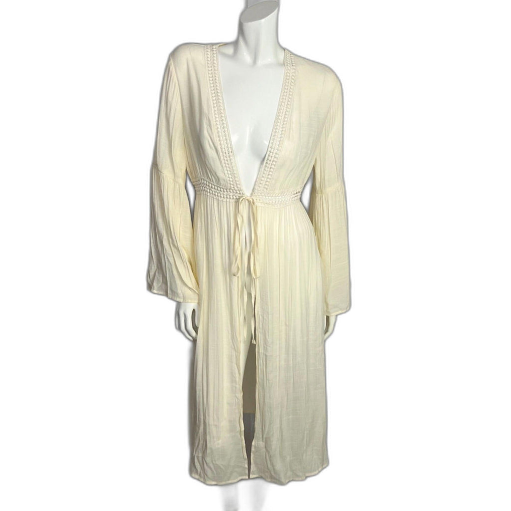 Cream Gauze Lace Duster Cardigan Coverup Boho Chic Coachella