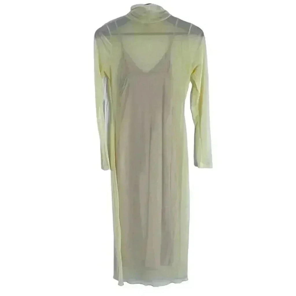 NWT Bailey Blue Yellow Mesh Turtleneck Long Sleeve Dress Women's Size M