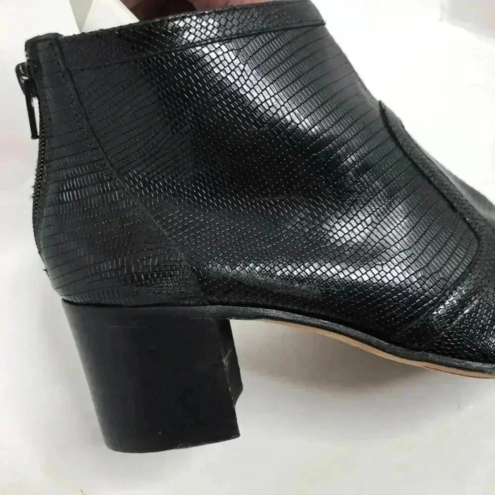 Doucal's Vintage Crocodile Print Leather Luxury Designer Black Booties Pointed