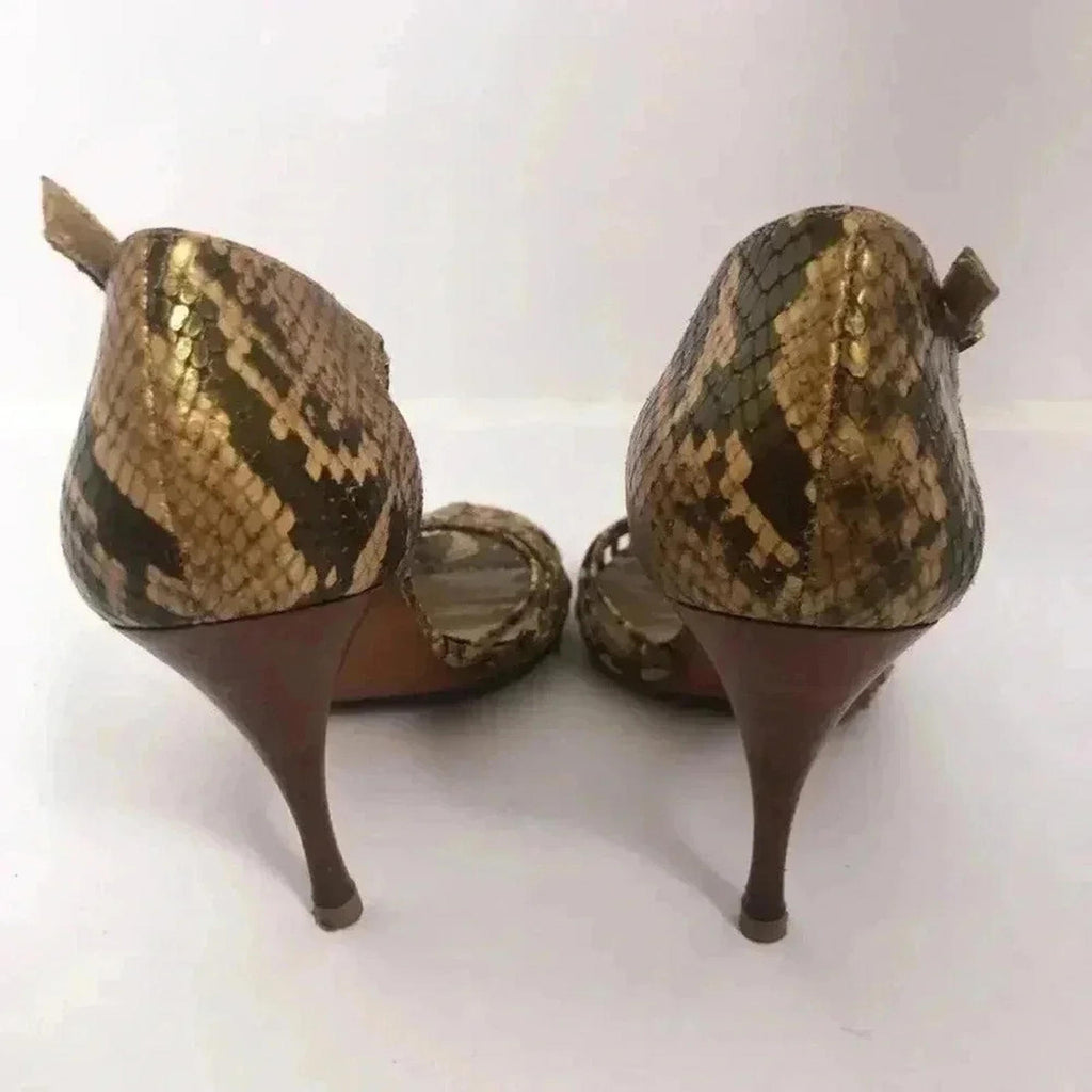 Stuart Weitzman y2k Snakeskin Python Print Stiletto Strappy Heel Pump Size 7.5