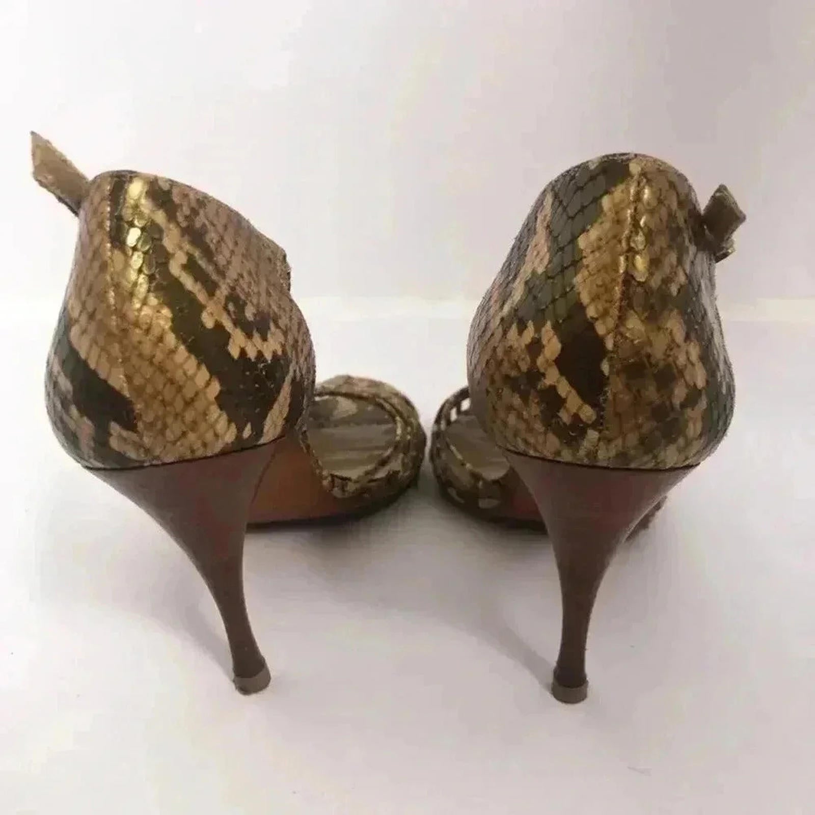 Stuart Weitzman y2k Snakeskin Python Print Stiletto Strappy Heel Pump Size 7.5