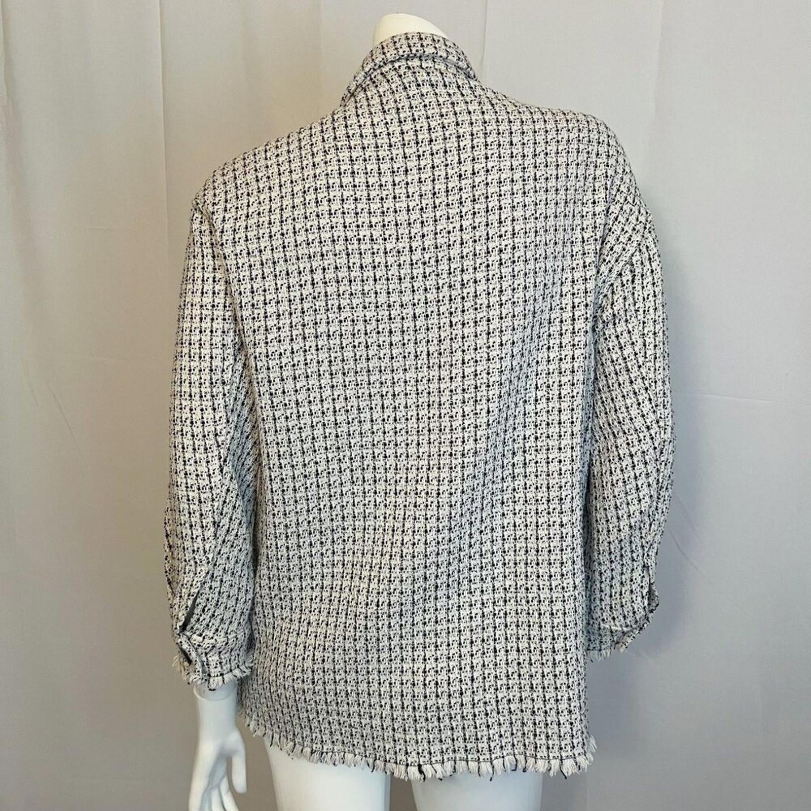 Zara Black White Tweed Overshirt Button Up Jacket Chanel Inspired Size S