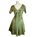 Vintage 1960s Green A Line Dress Bow Back Satin Knee Length Women's Size 11