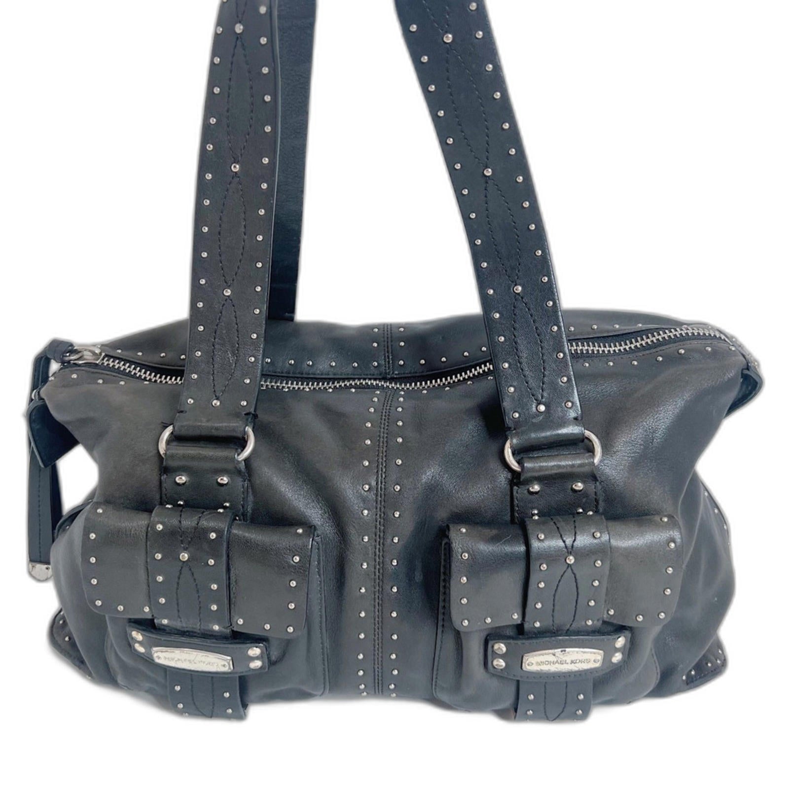 y2k Vintage Michael Kors Astor Black Leather Studded Shoulder Bag Rocker Chic