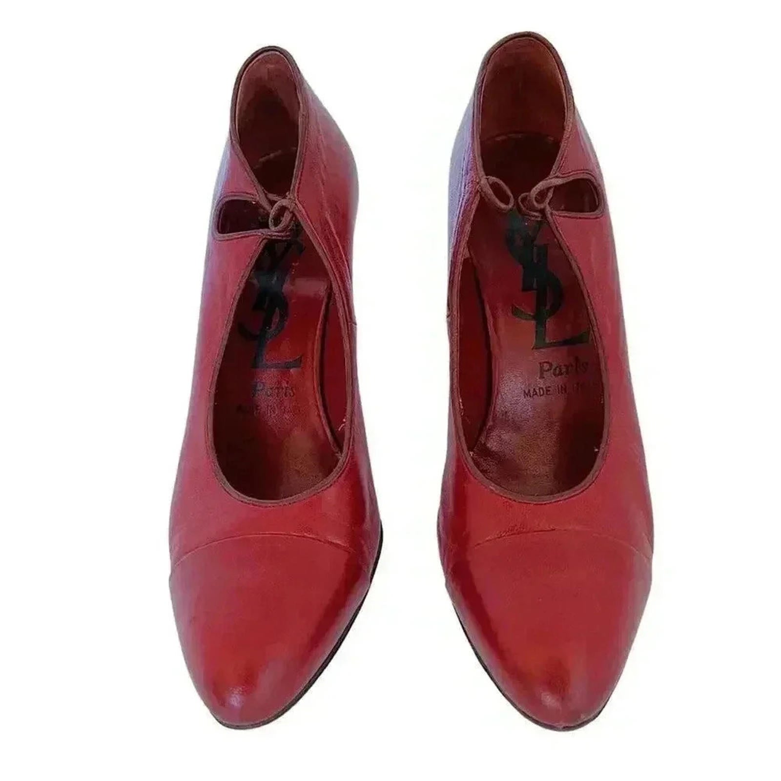 YSL Yves Saint Laurent Vintage Dark Red Leather Pumps Heels Pumps Size 8 US