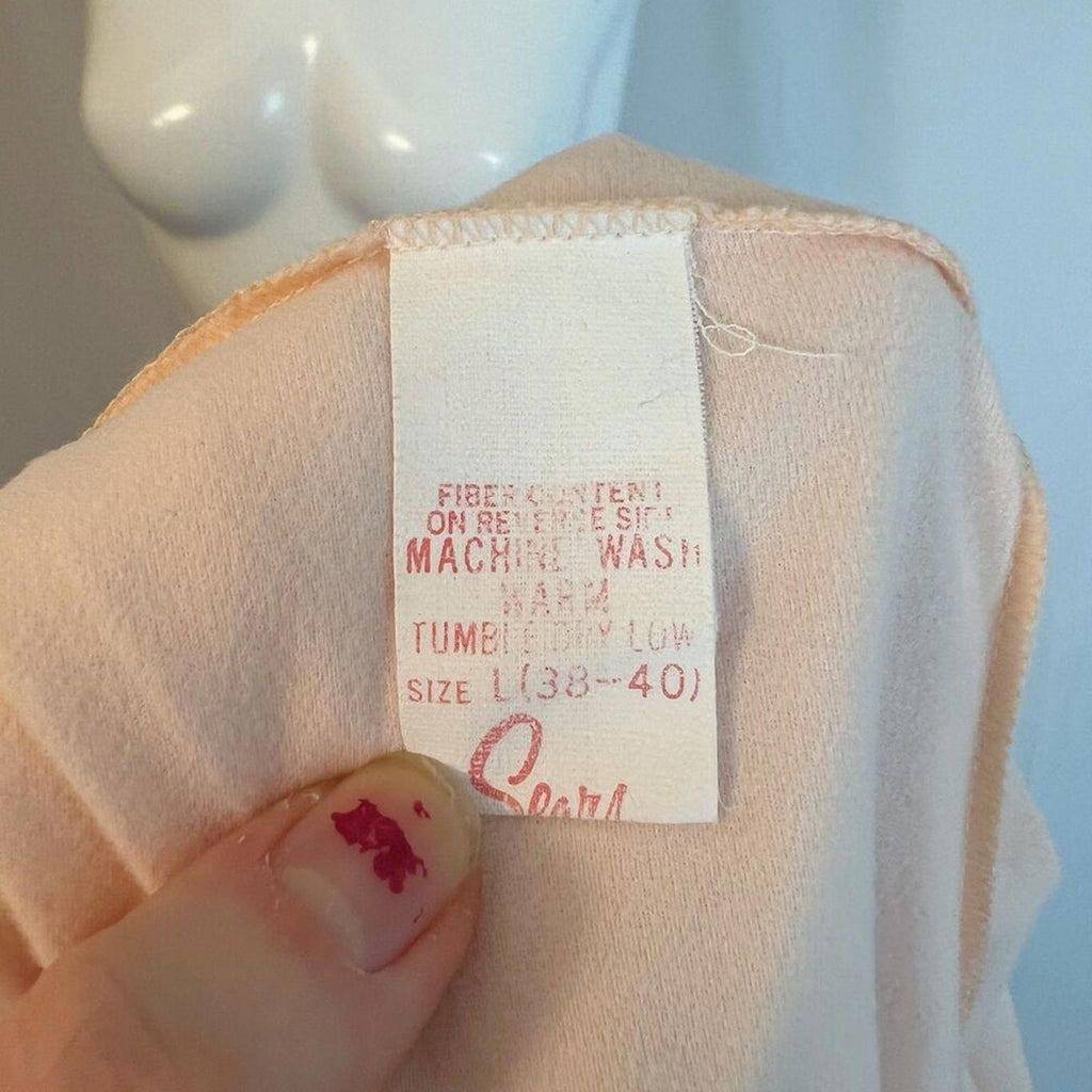 Vintage 1960s 1970s Light Pink Long Sleeve Night Gown Lace Collar Coquette L
