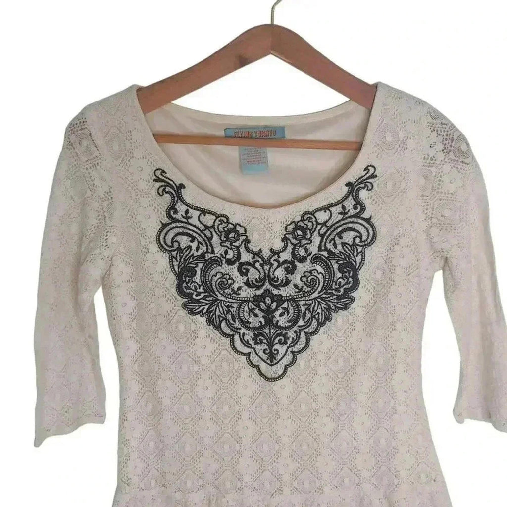 Flying Tomato Lace Peplum Long Sleeved Top Black Embroidery Women's Size S