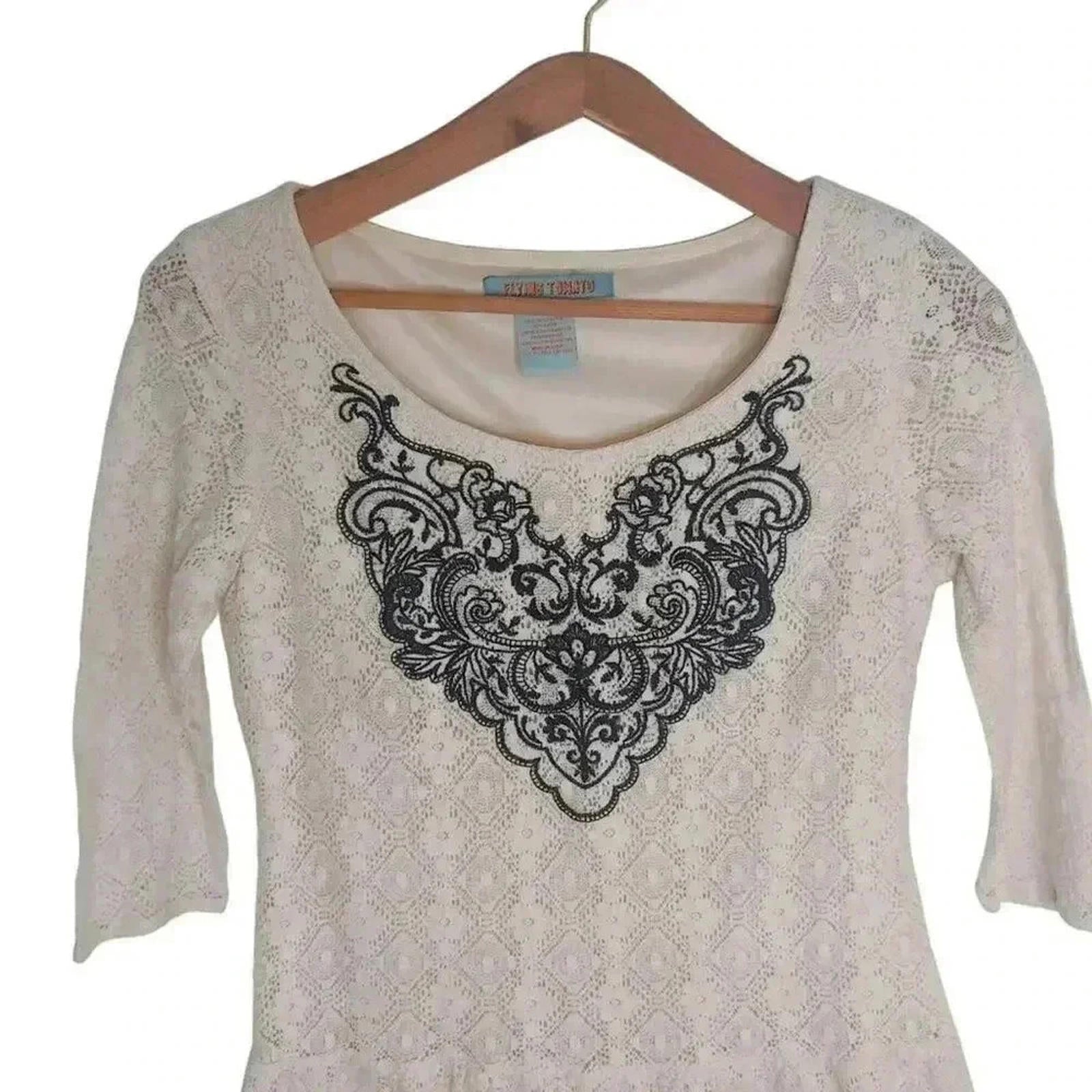 Flying Tomato Lace Peplum Long Sleeved Top Black Embroidery Women's Size S