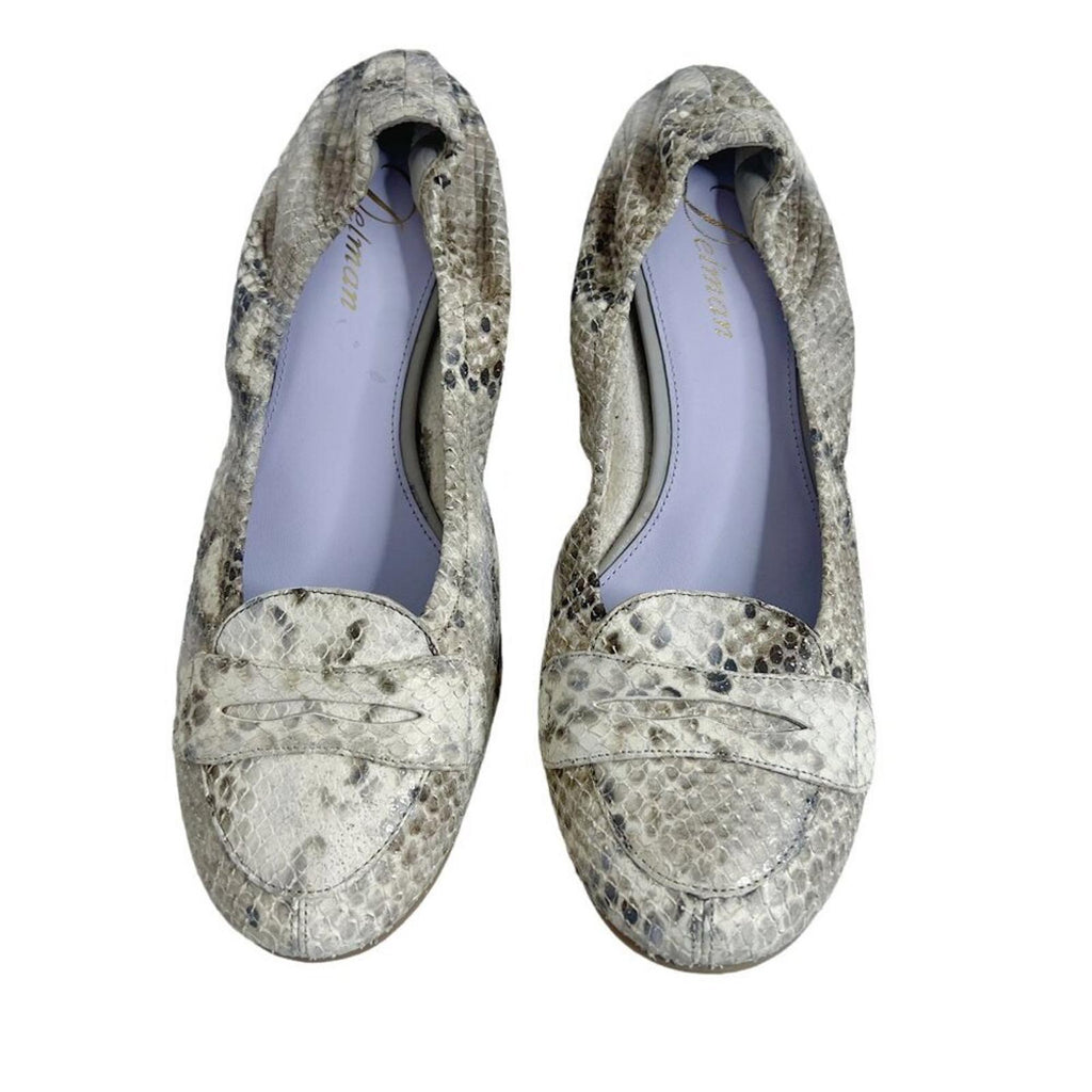 Delman Snakeskin Snake Print Ballet Flats Leather Loafers Women's Size 8.5