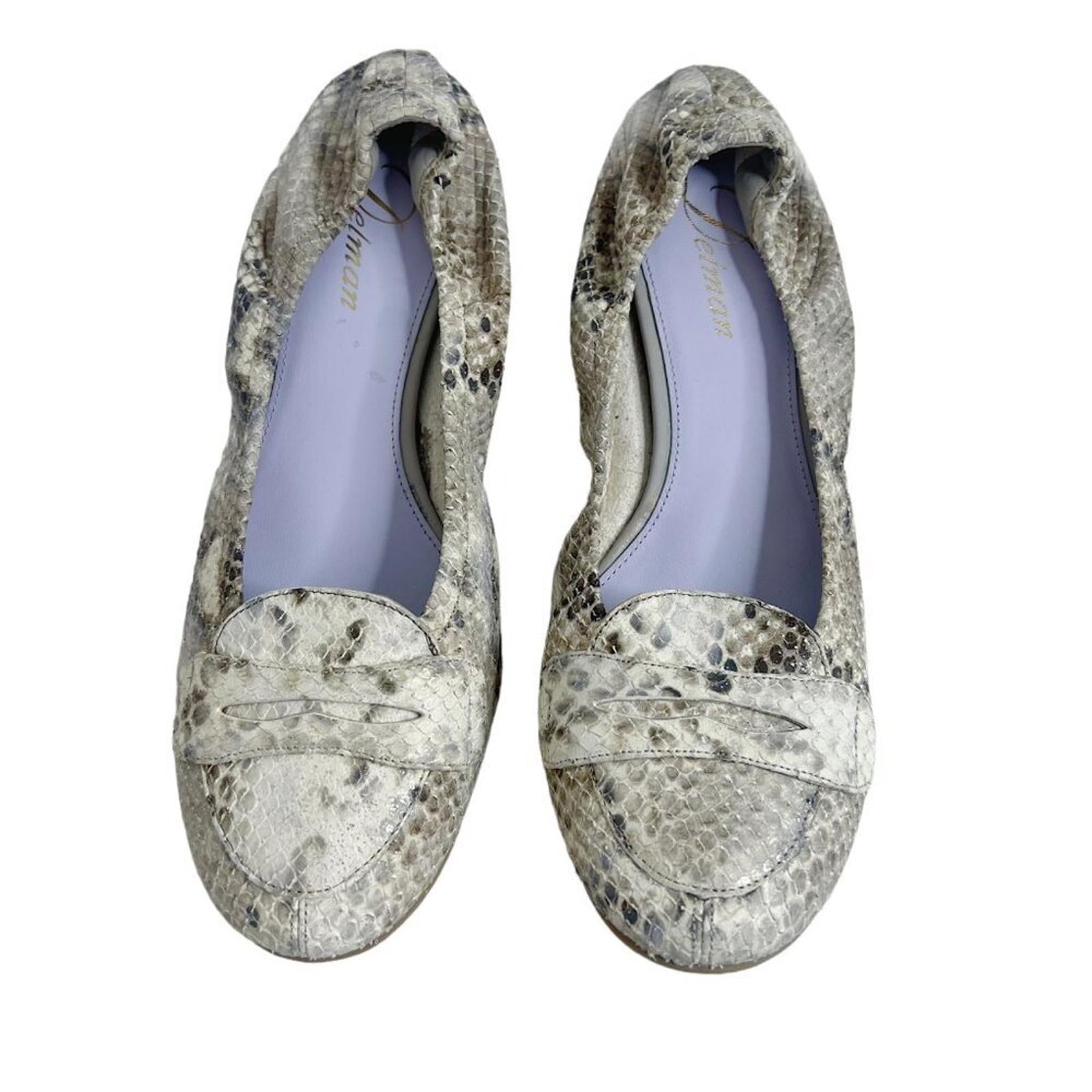 Delman Snakeskin Snake Print Ballet Flats Leather Loafers Women's Size 8.5