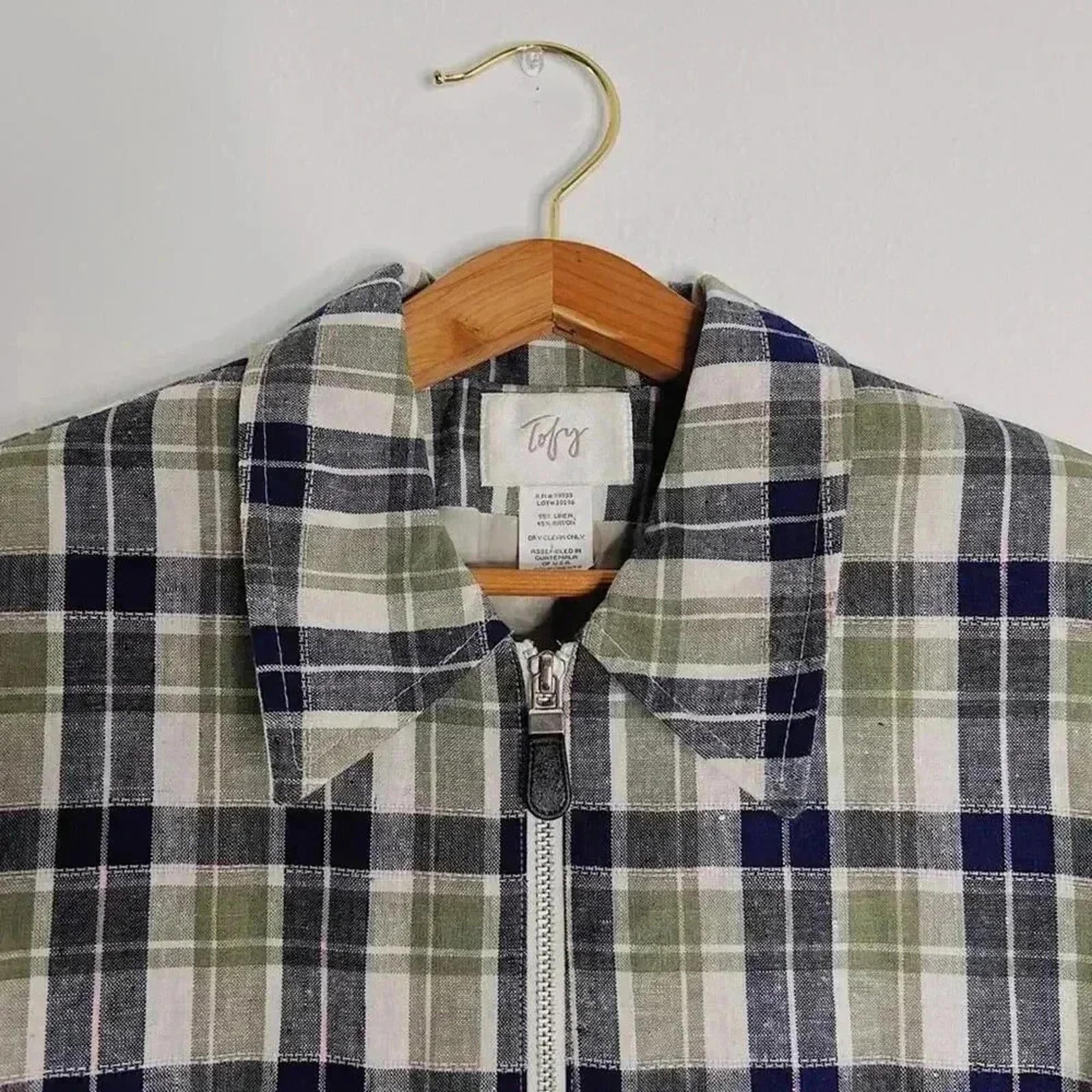 Vintage Tofy Green Blue Plaid Zip Up Jacket Women's Size 12