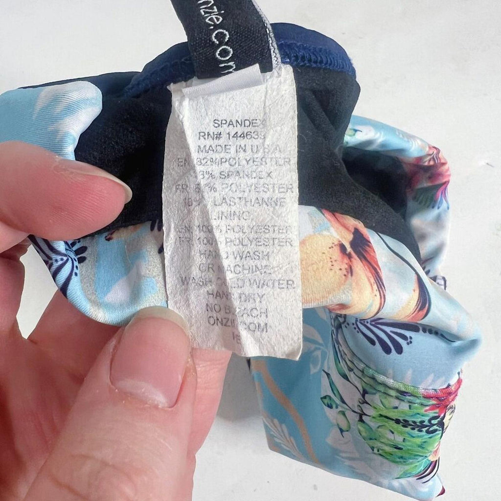 Onzie Blue Tropical Floral Sports Bra Athletic Athleisure Crossover Straps