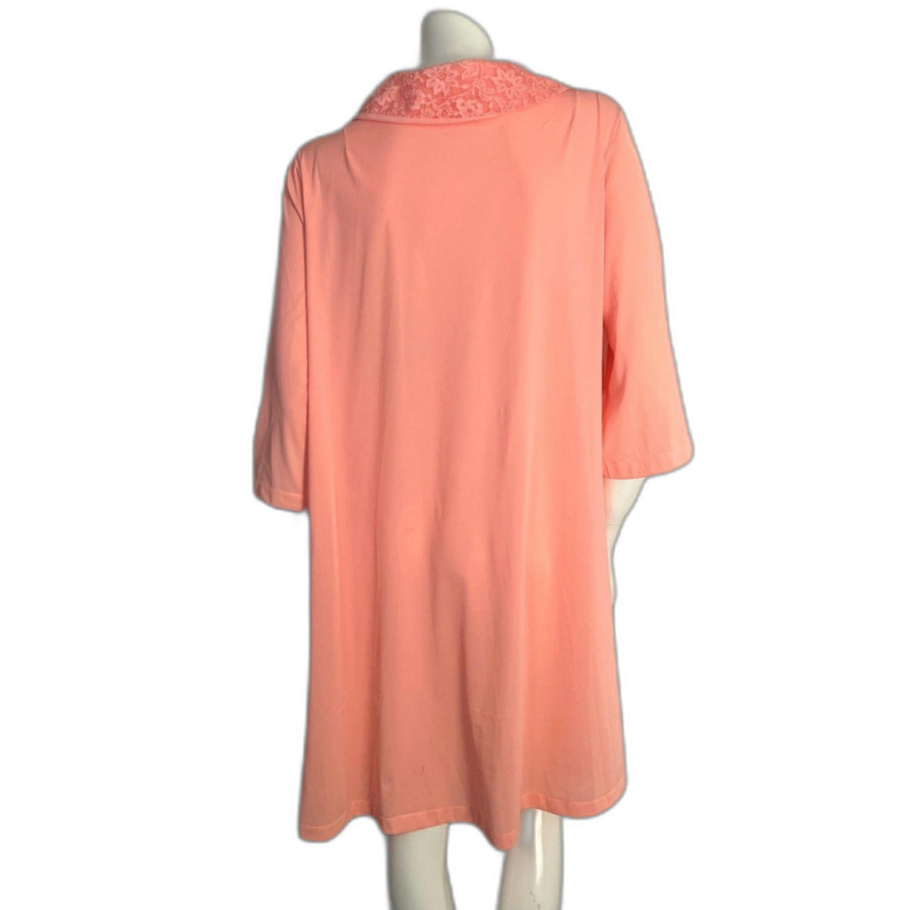 Vintage 1960s Shadowline Peach Pink Button Up Nightgown Peter Pan Collar Size M
