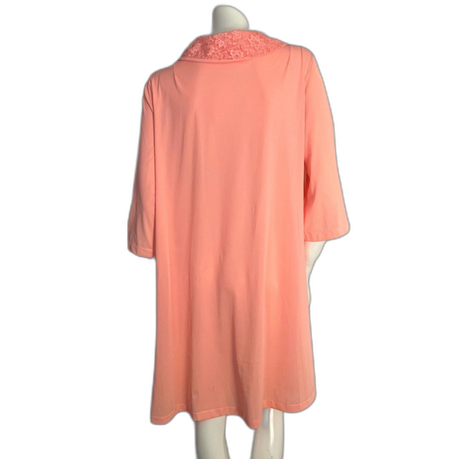 Vintage 1960s Shadowline Peach Pink Button Up Nightgown Peter Pan Collar Size M