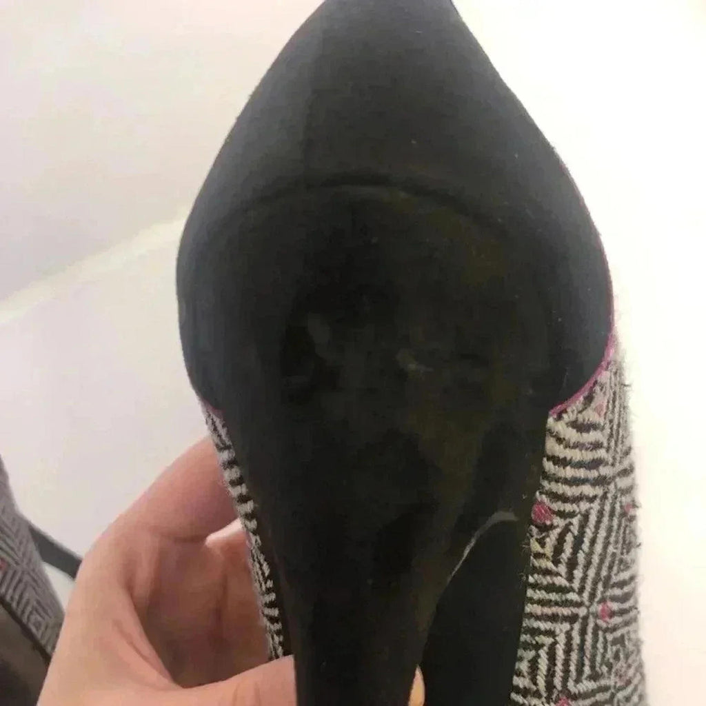 Lulu Townsend Tweed Black White Pink Patterned Stilettos Pumps Heels Size 7.5