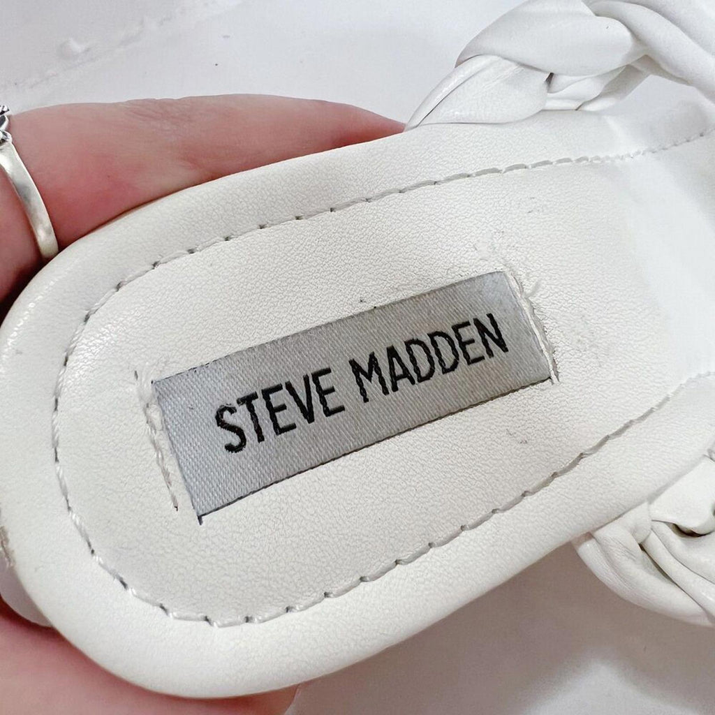 Steve Madden Fauna White Leather Braided Wedges Platform Sandals Size 10