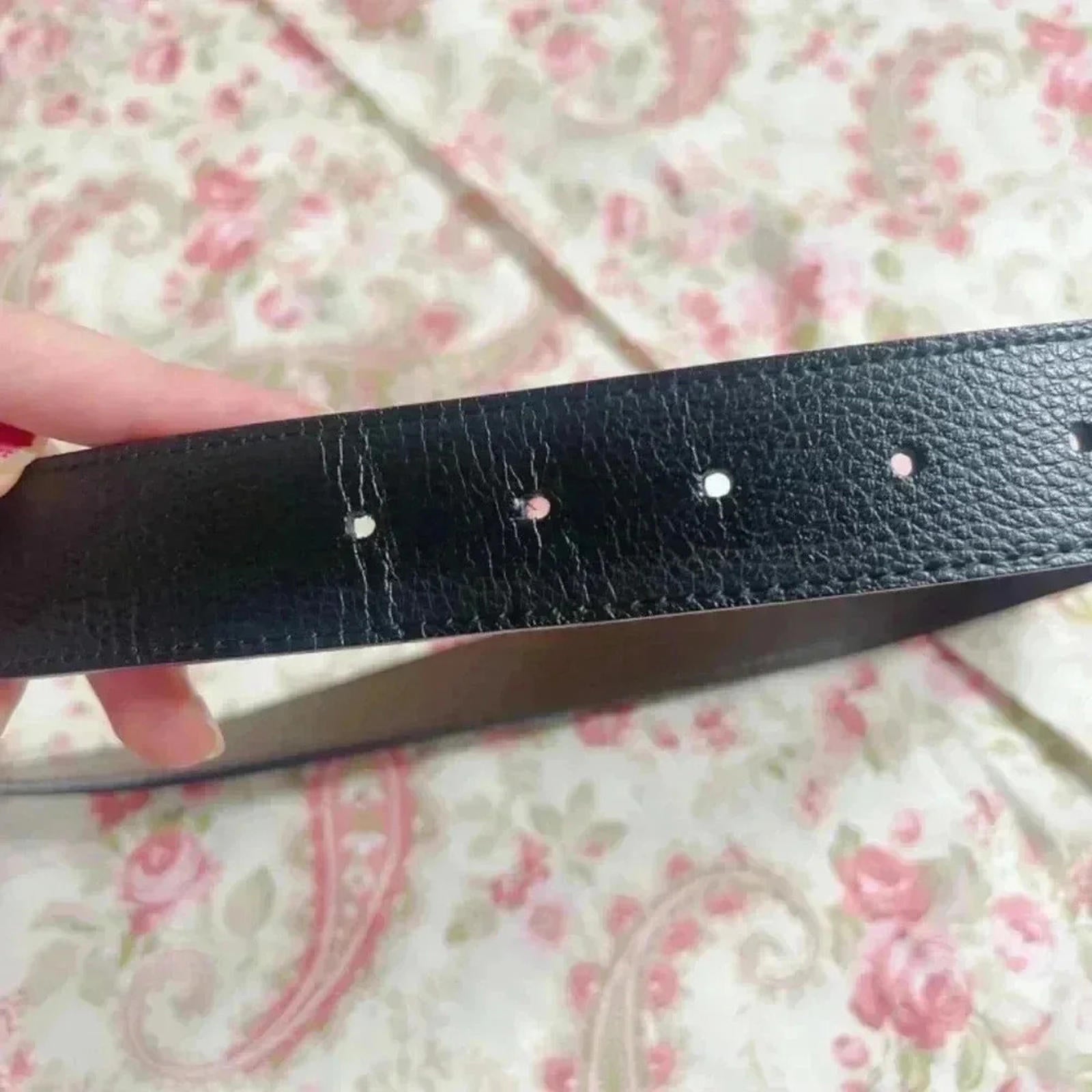 Men's Black Pebbled Leather Belt Gunmetal Buckle Brown Interior Size 36