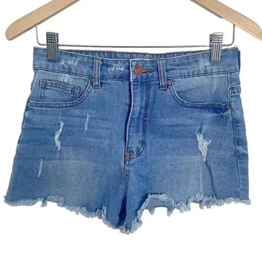 Forever 21 Distressed Denim Shorts Mid Rise Light Wash Women's Size 27