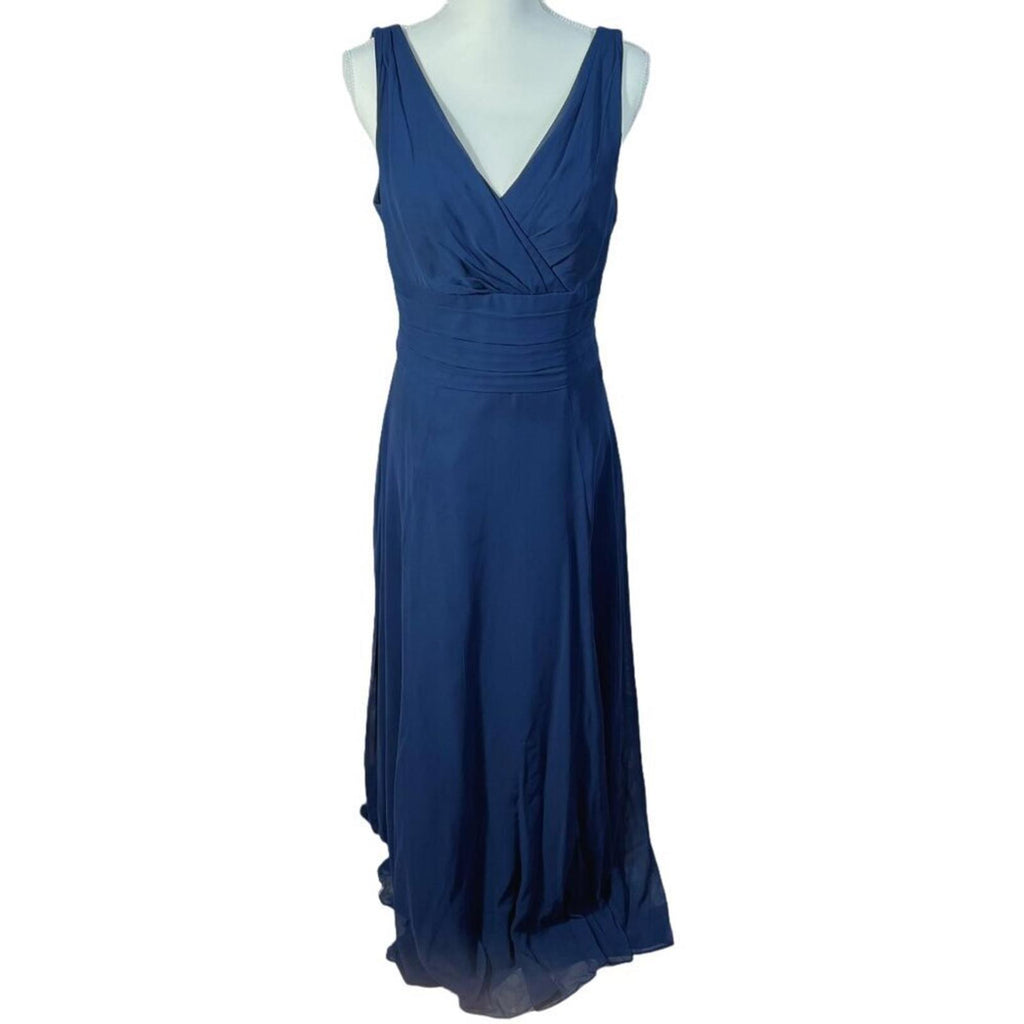David's Bridal Long Chiffon Surplice Tank Dress in Marine Blue Women's Size 10