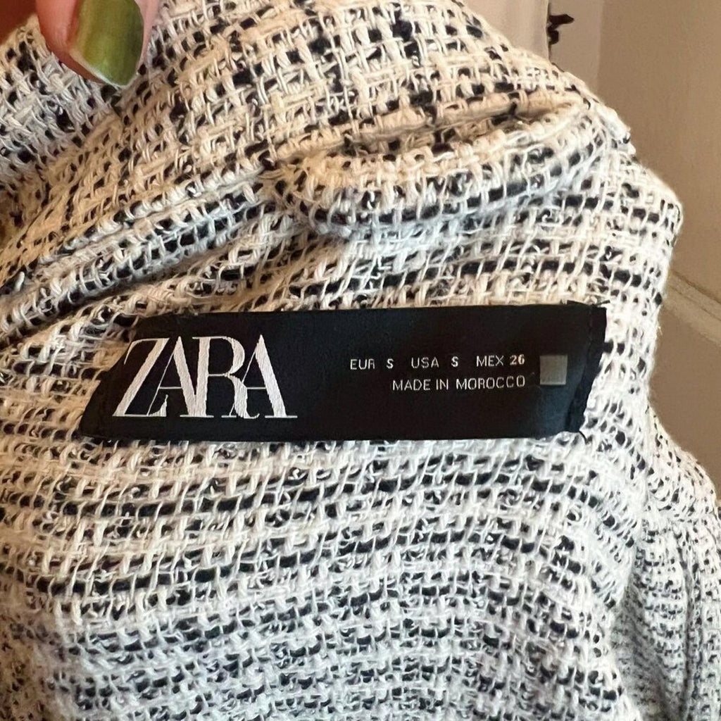 Zara Black White Tweed Overshirt Button Up Jacket Chanel Inspired Size S