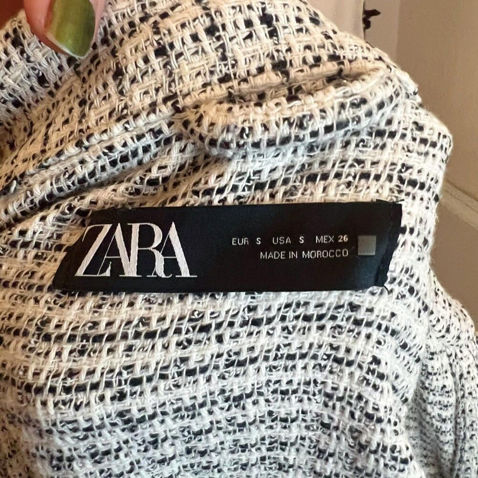 Zara Black White Tweed Overshirt Button Up Jacket Chanel Inspired Size S