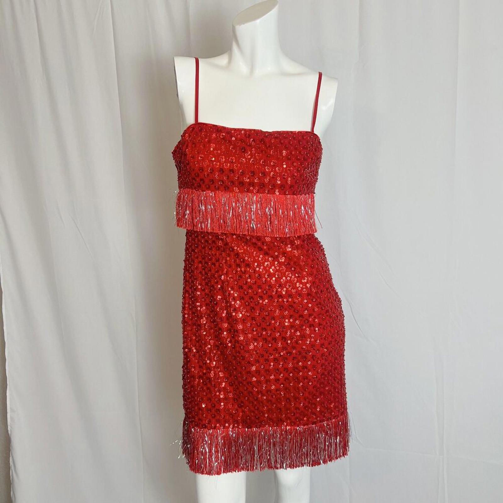 NWT Saylor Caitriona Sequin Fringe Mini Dress Red Sequined Dress Women's Size S