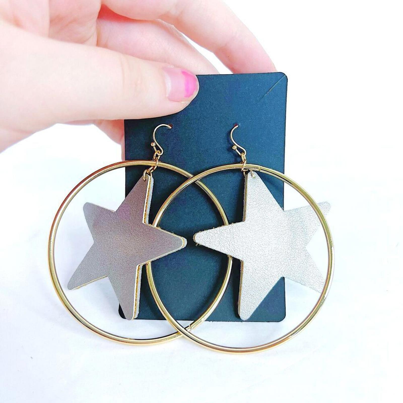 Silver Star Gold Hoop Statement Earrings