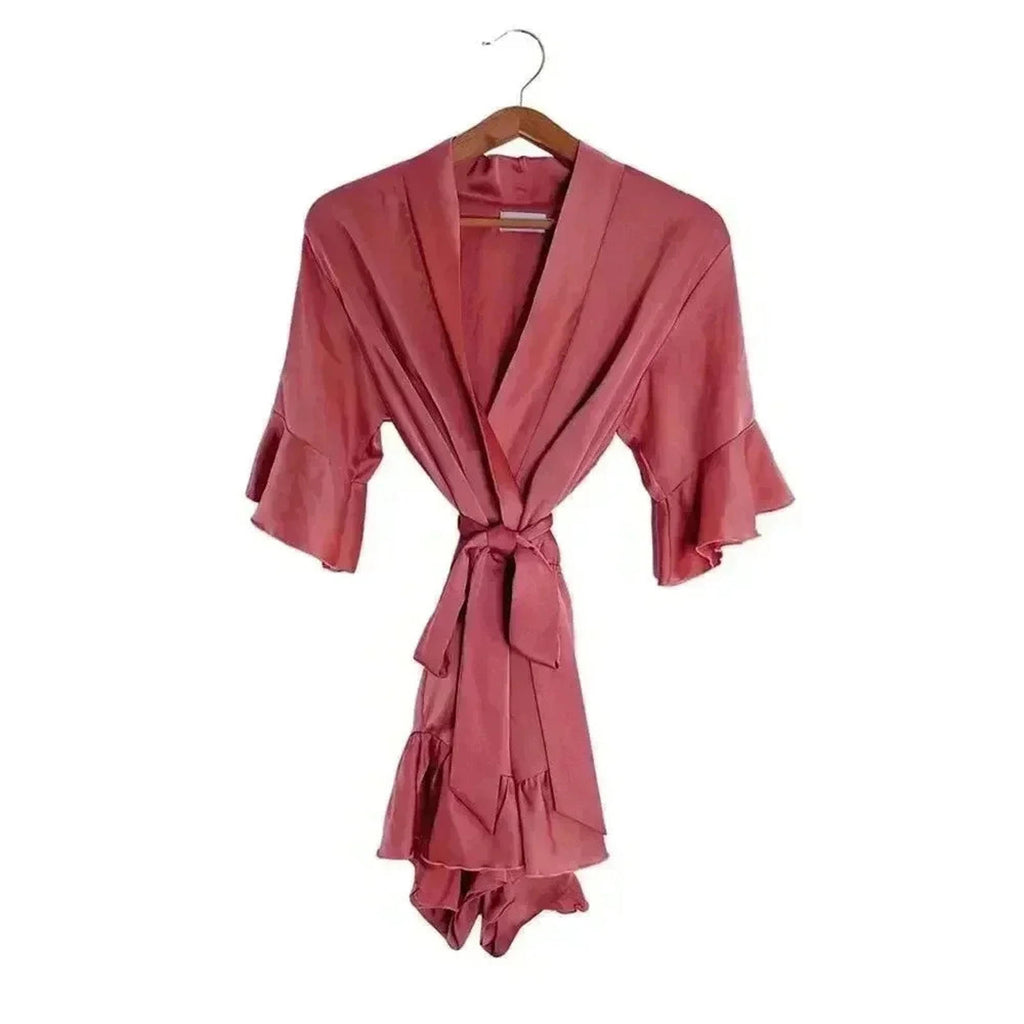 Lioness Rose Pink Satin Romper Plunging Neck Ruffled Hem Women's Size M