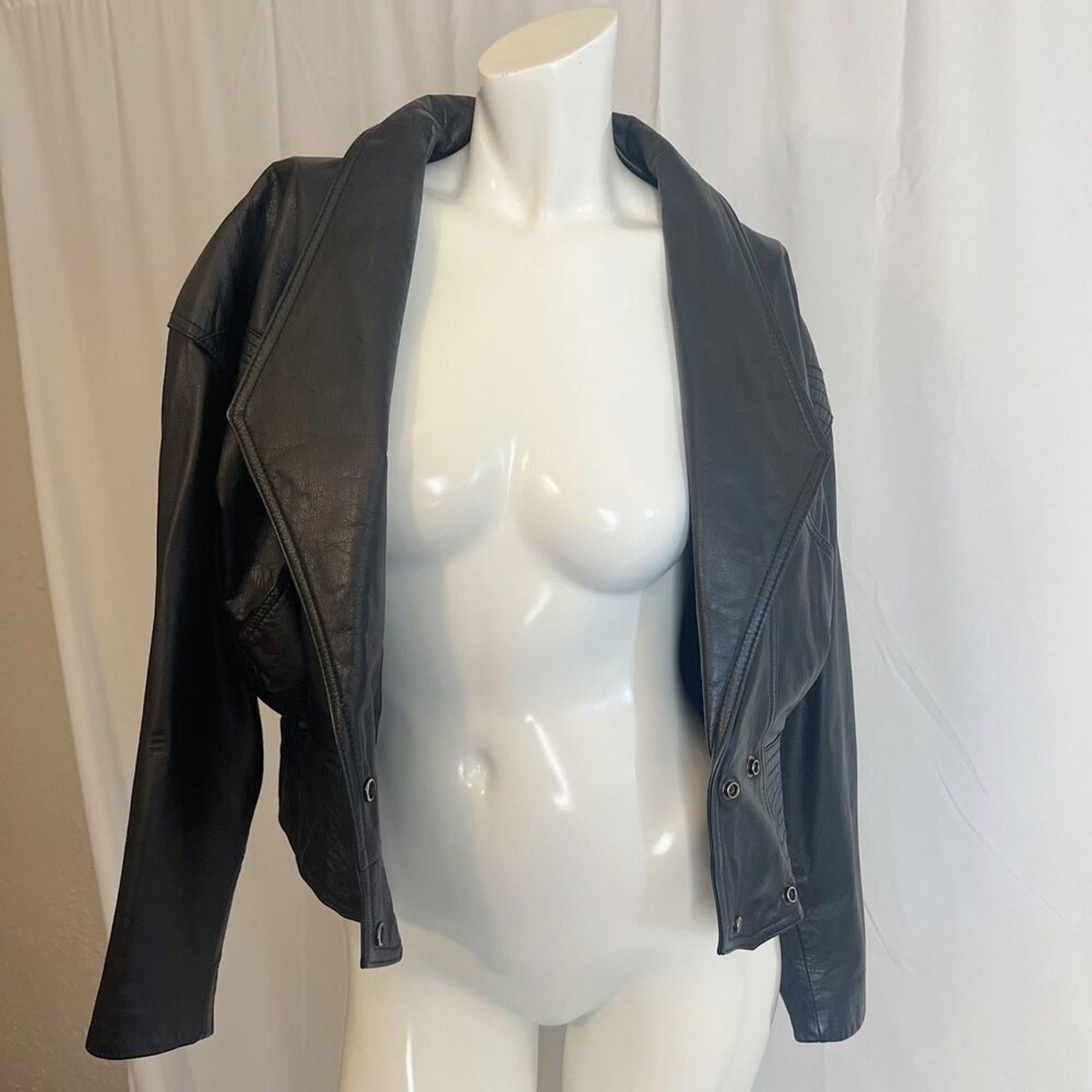 80s Vintage Chia Black Leather Jacket Motorcycle Moto Women's Size M