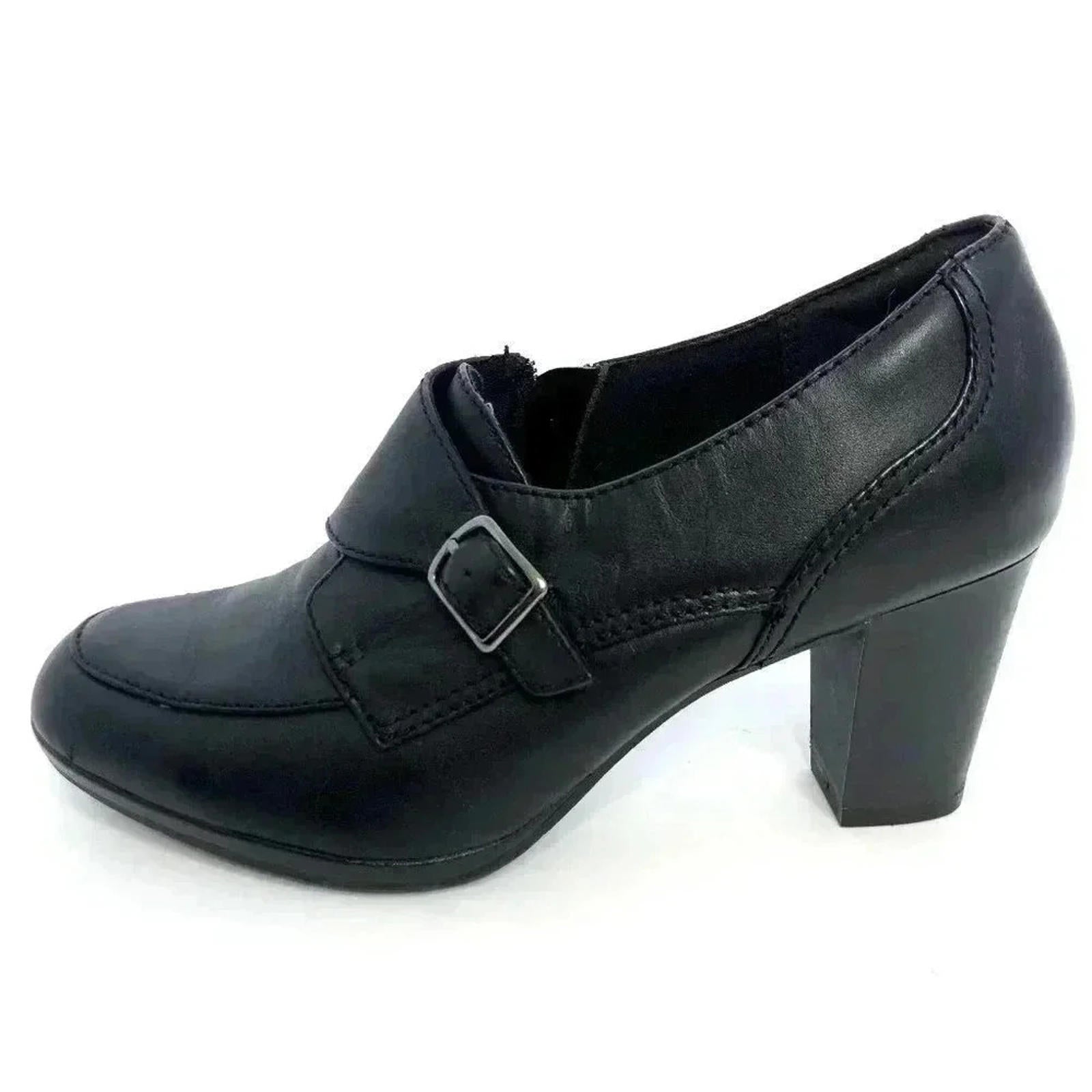 Clarks Black Leather Heeled Mule With Buckle Women's Size 10 Heels