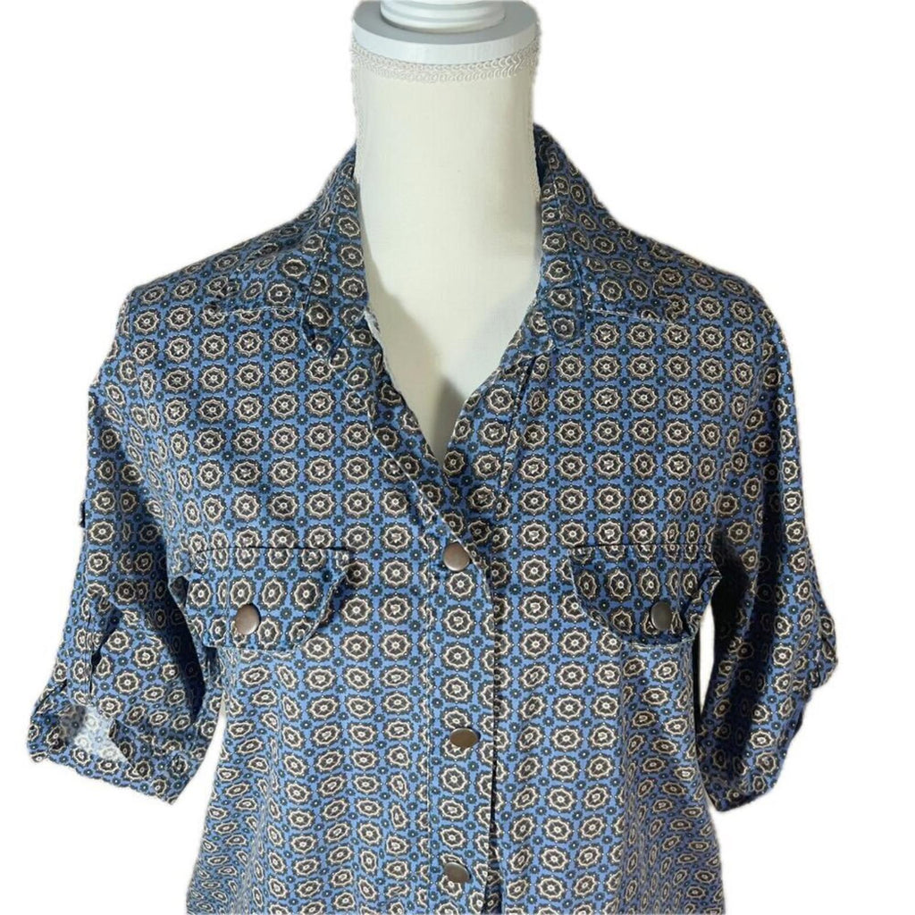 Vintage Geometric Print Button Up Dress With Collar Women's Size 10 US