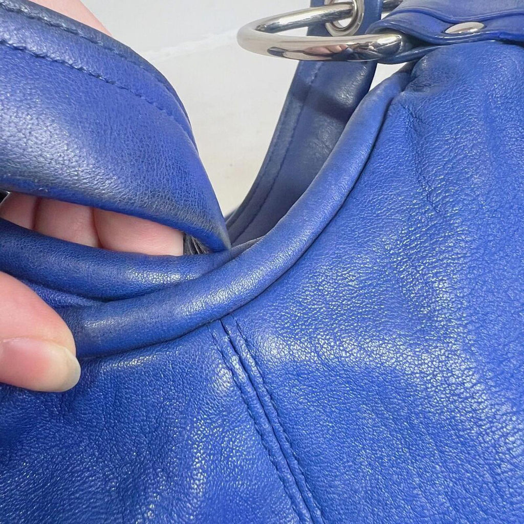 RARE y2k Vintage Kooba Royal Blue Leather Shoulder Bag Handbag Silver Accents