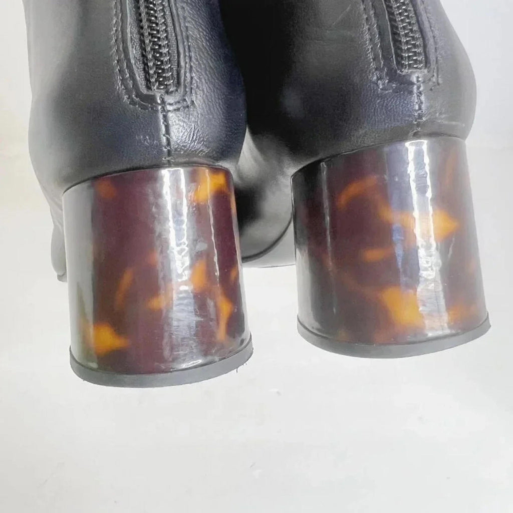 AGL Veta Precious Black Leather Ankle Boot With Tortoiseshell Heel Size 5.5