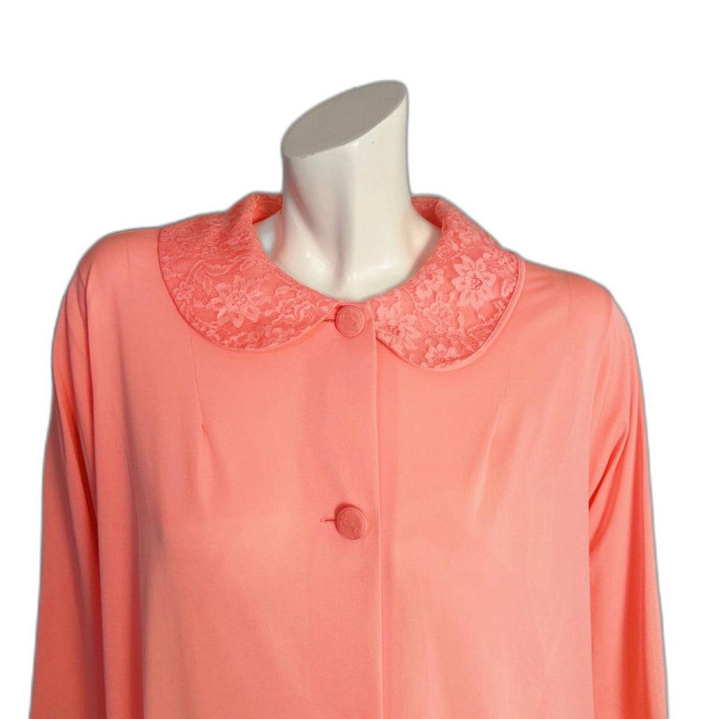 Vintage 1960s Shadowline Peach Pink Button Up Nightgown Peter Pan Collar Size M