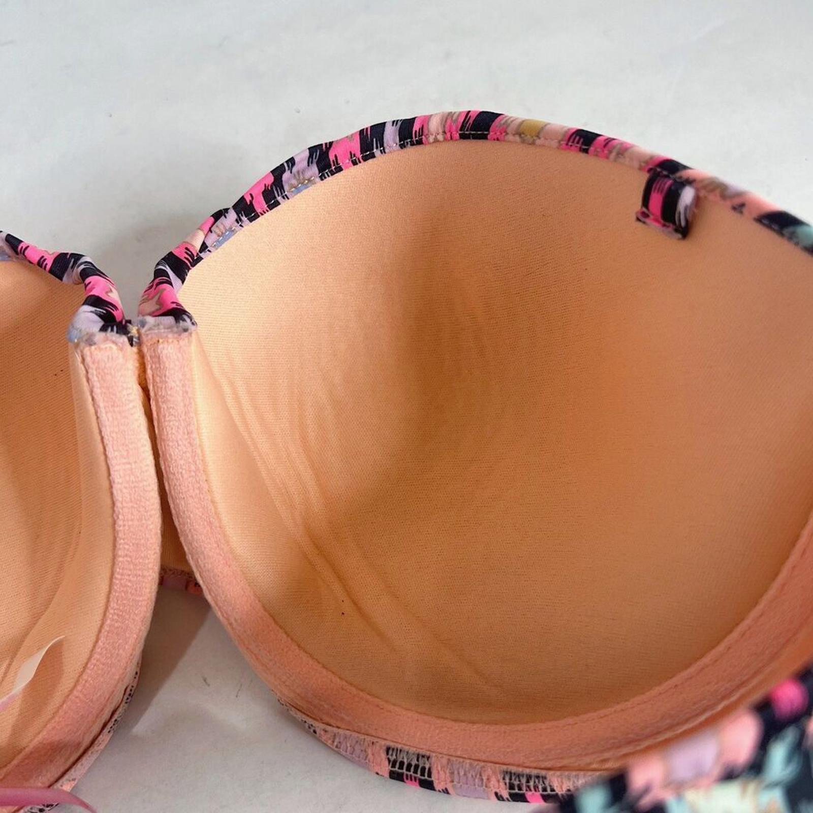 Victoria's Secret VS Strapless Pink Blue Aztec Print Bikini Top Size 36D