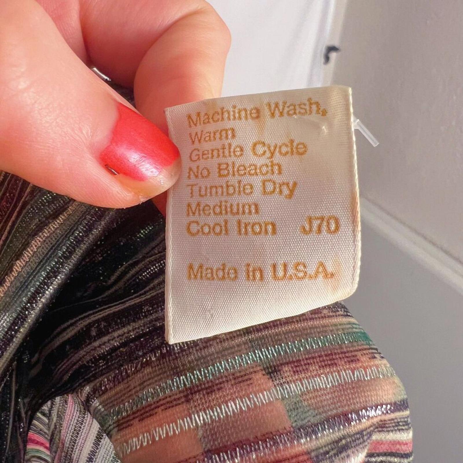 Vintage 1970s Jantzen Metallic Striped Button Down Shirt Sheer Disco Size 12
