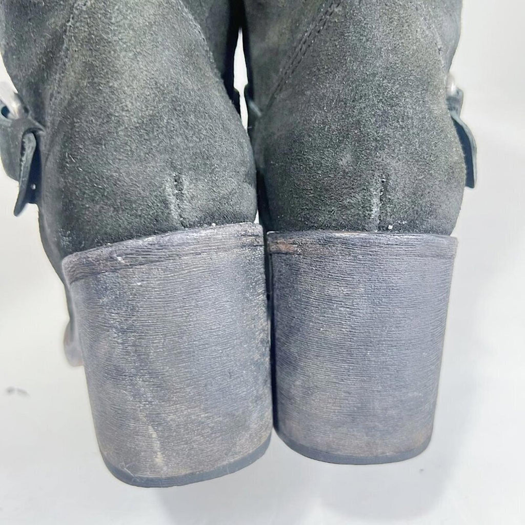 Vera Wang Lavender Cameron Double Buckle Boot Olive Green Suede Size 7 Moto