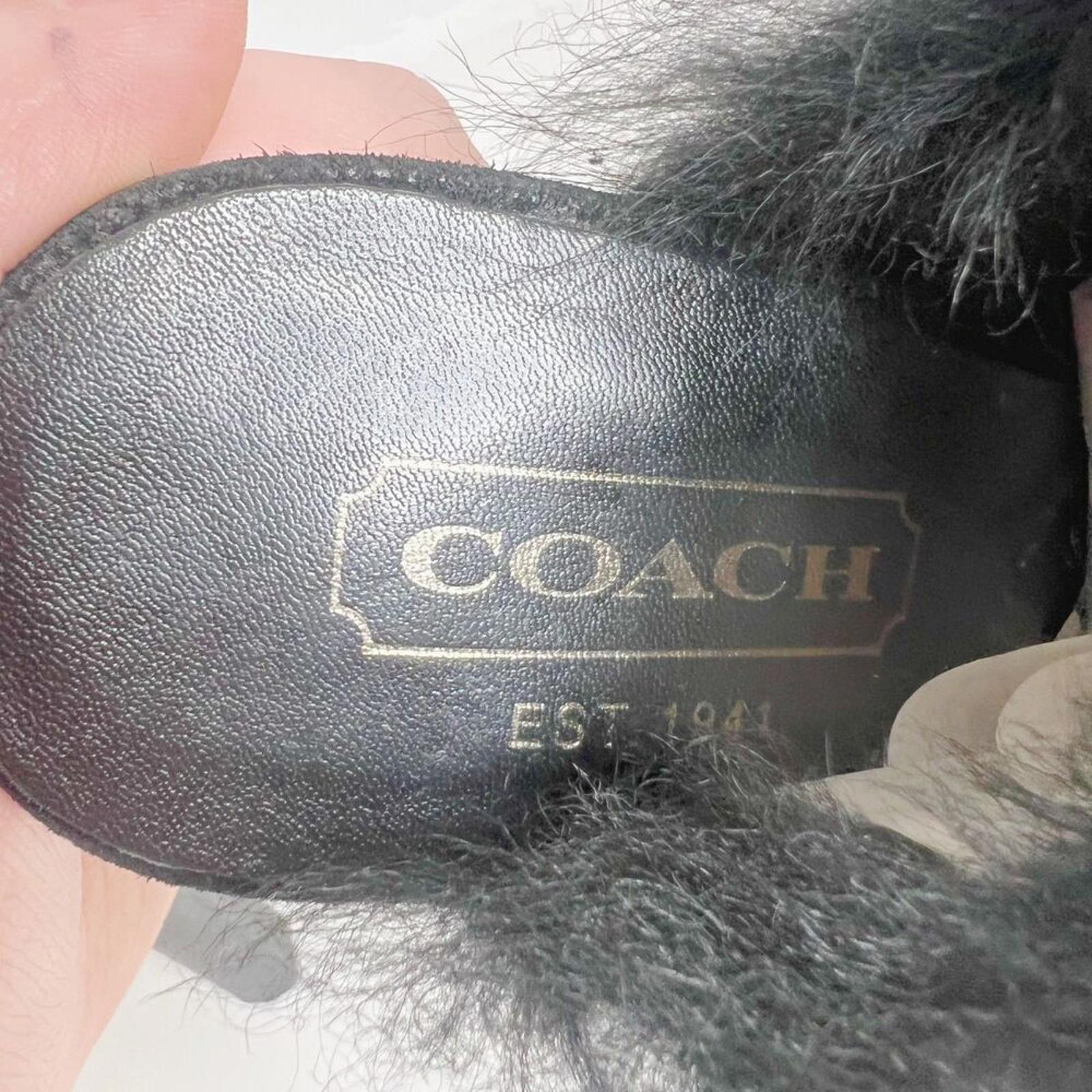 Coach Kristy Black Suede Fur Lined Mules Black Leather Women's Size 6.5