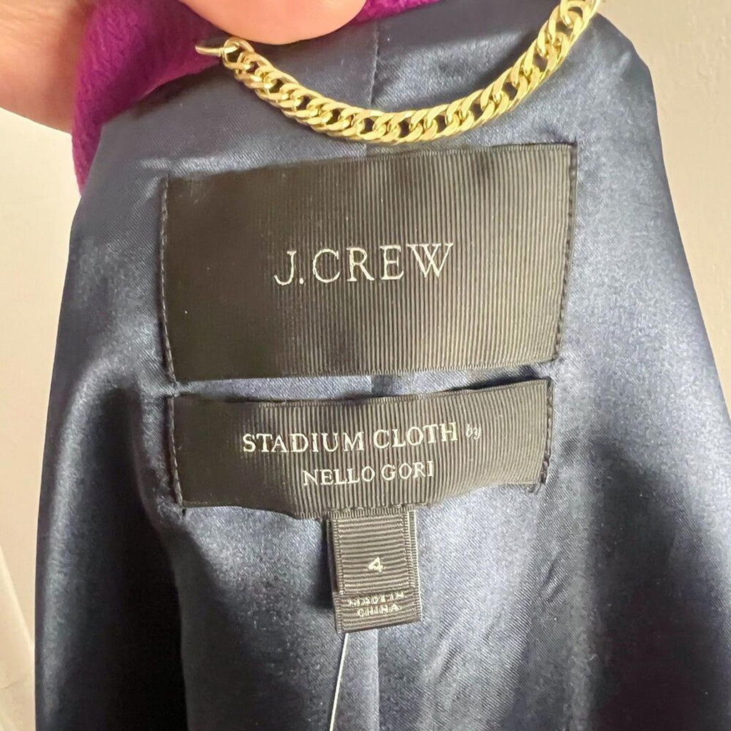 NWT J. Crew Cocoon Stadium Cloth by Nello Gori Bright Purple Wool Jacket Size 4