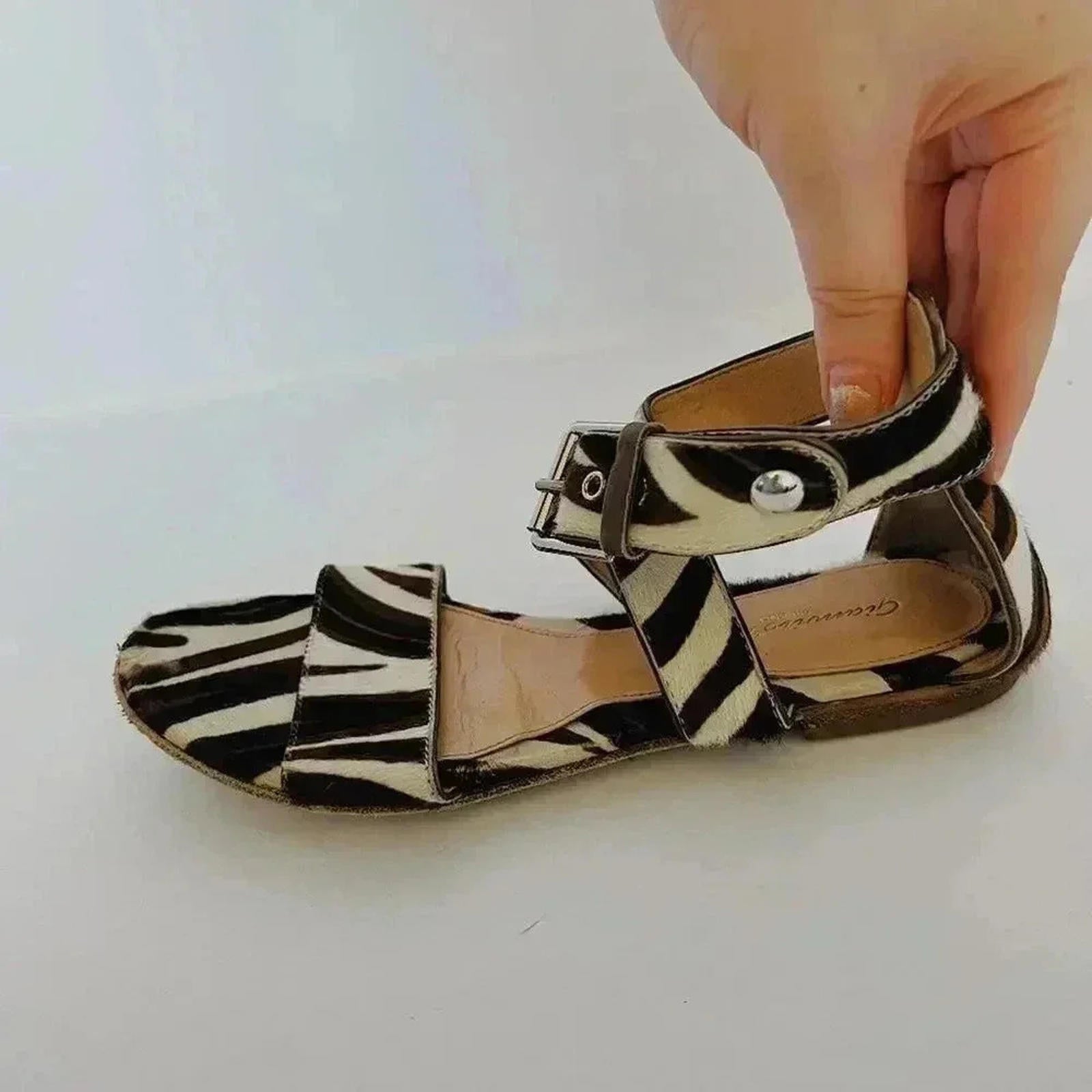 Gianvito Rossi Vintage Zebra Print Leather Cowhide Strappy Sandals Size 6.5 US
