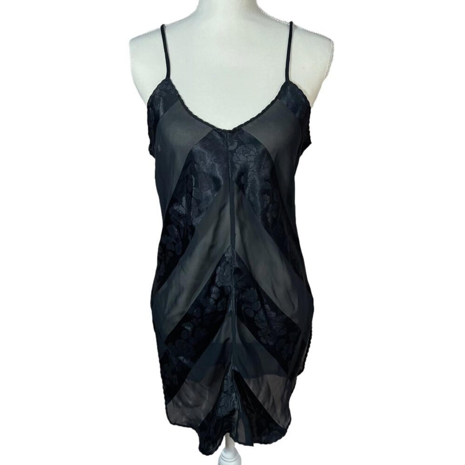 Vintage Tender Moments Black Satin Striped Slip Dress Mini Dress Women's Size M