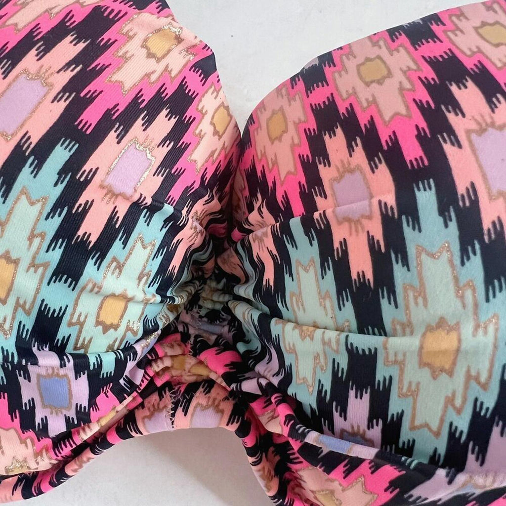 Victoria's Secret VS Strapless Pink Blue Aztec Print Bikini Top Size 36D