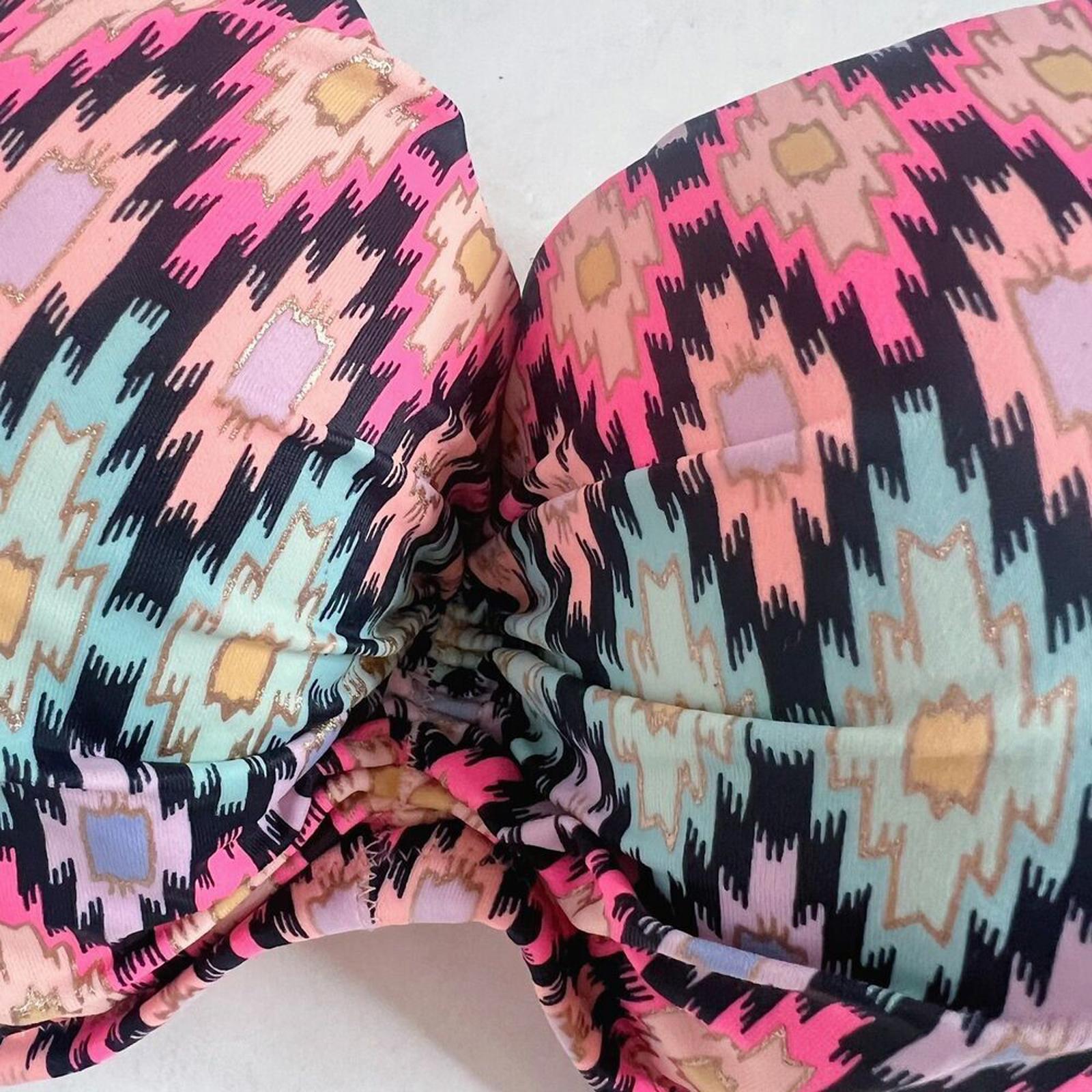 Victoria's Secret VS Strapless Pink Blue Aztec Print Bikini Top Size 36D
