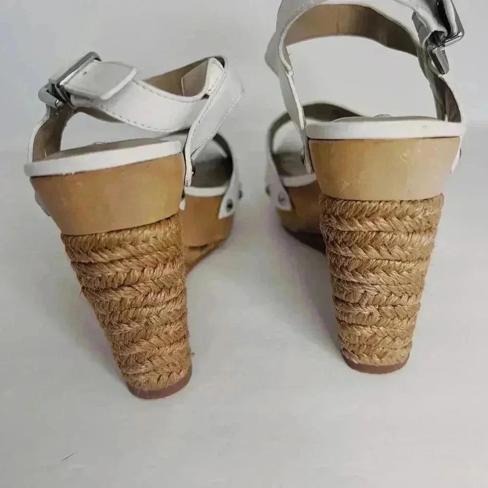 Via Spiga White Leather Wedges Woven Sandal Heels Women's Size 8