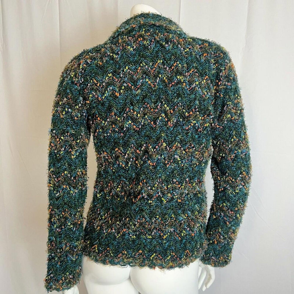 Vintage Tweeds Wool Blend Knit Blazer Green Blue Striped Cardigan Size S