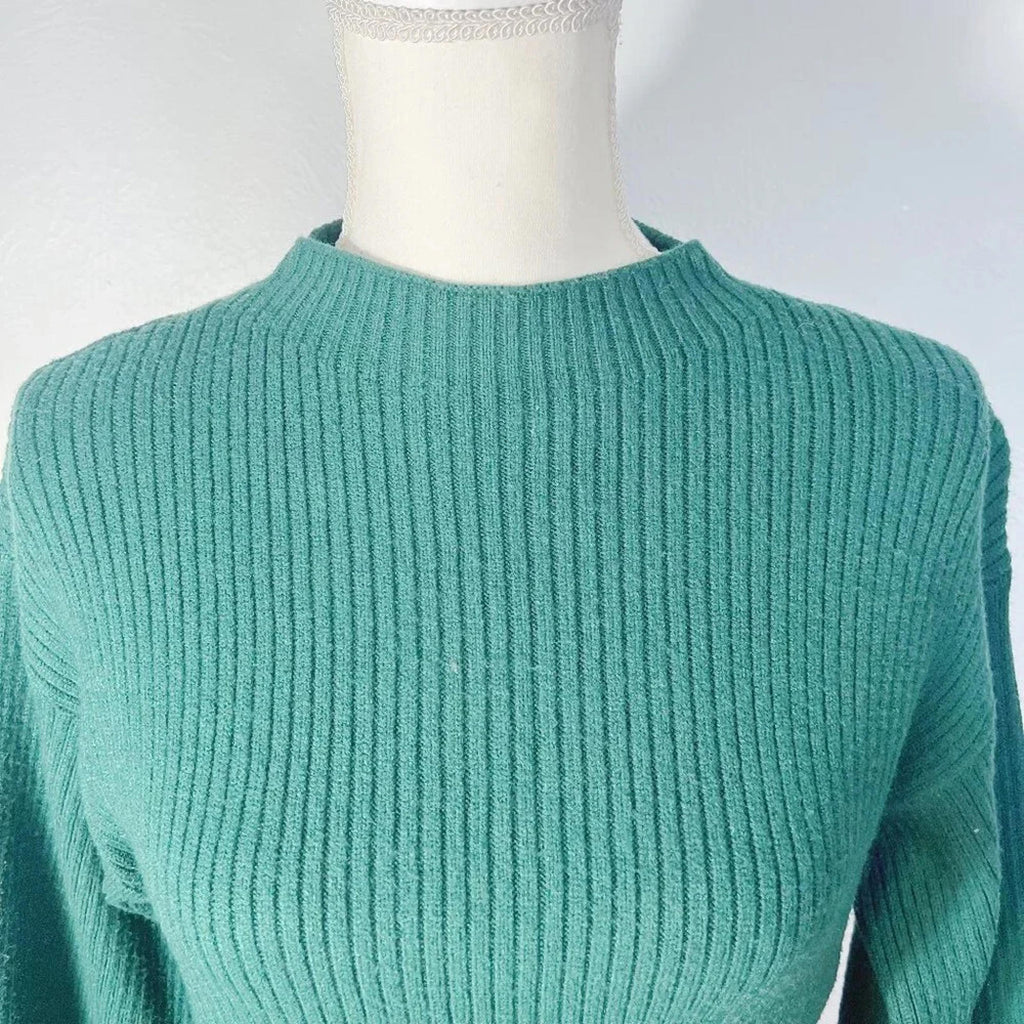 Anthropologie Green Ribbed Mock Neck Sweater Women's Size XS
